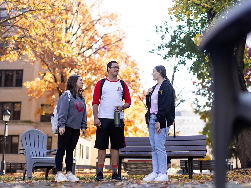 Students talking outside